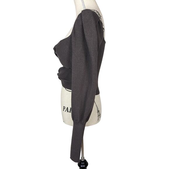 LPA Puff Sleeve Knotted Cropped Sweater Gray Size Small - Picture 5 of 16